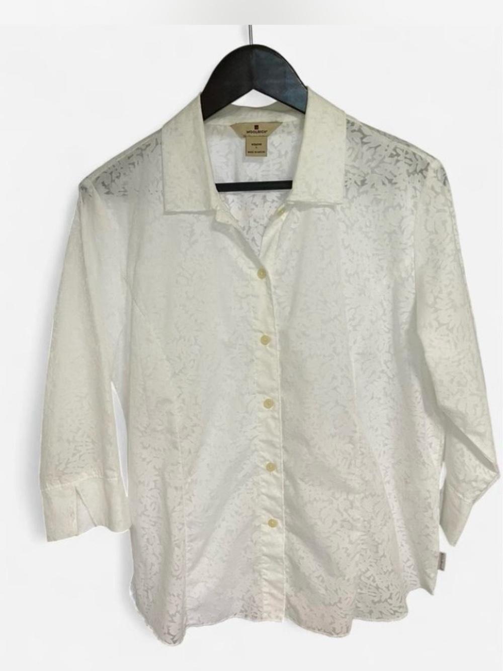 Woolrich White Floral Jacquard Button-Down Shirt Size L